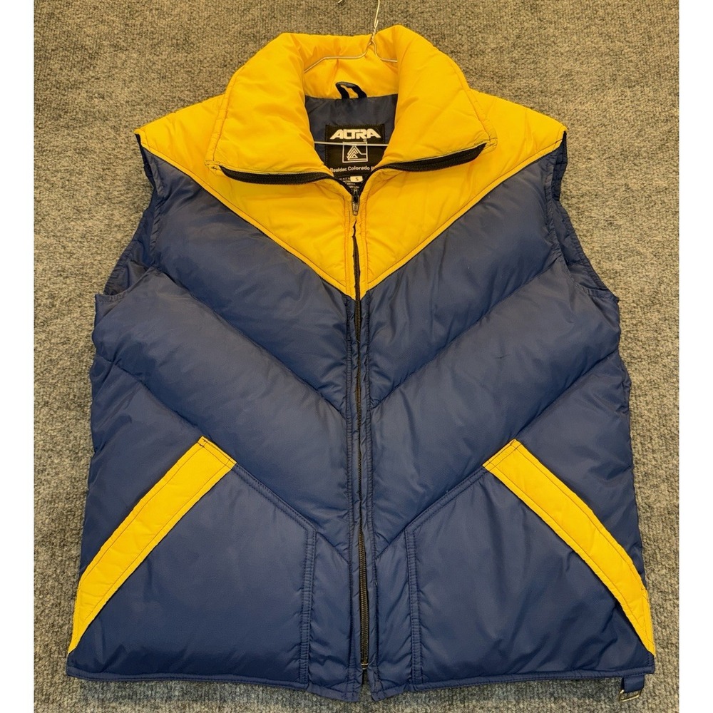 Vintage Altra Blue Yellow Puffer Vest Down Look Men's Small Boulder USA